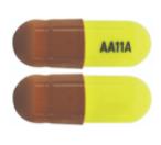 Pill AA11A Brown & Yellow Capsule-shape is Thiothixene