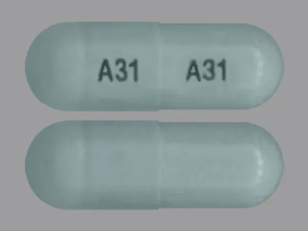 Pill A31 A31 Blue Capsule/Oblong is Acetaminophen, Butalbital and Caffeine