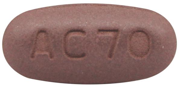 Pill AC70 Brown Oval is Pirfenidone