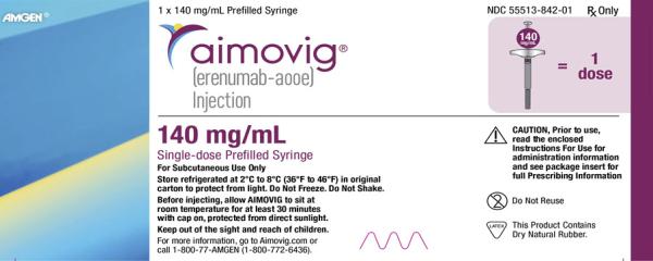 Aimovig (erenumab) 140 mg/mL single-dose prefilled syringe