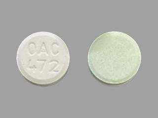 Pill OAC472 Green & White Round is Aspirin, Caffeine and Orphenadrine Citrate