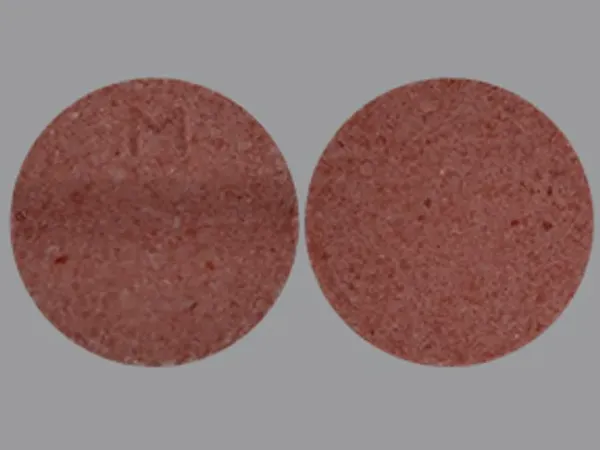 Pill M Pink Round is Meclizine Hydrochloride (Chewable)