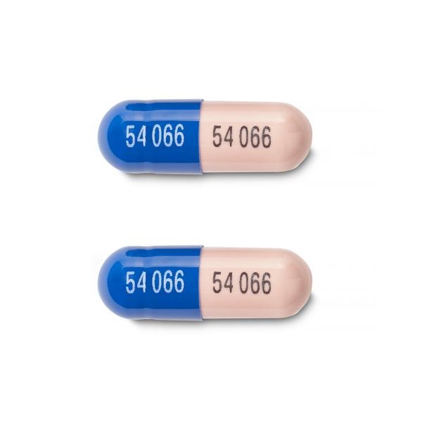 Pill 54 066 54 066 Blue & Gray Capsule/Oblong is Acetaminophen, Butalbital, Caffeine, and Codeine Phosphate