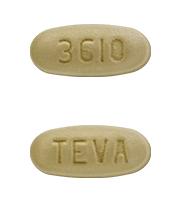 Pill TEVA 3610 Yellow Oval is Pirfenidone