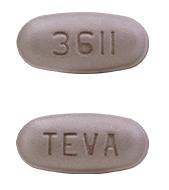 Pill TEVA 3611 Purple Elliptical/Oval is Pirfenidone