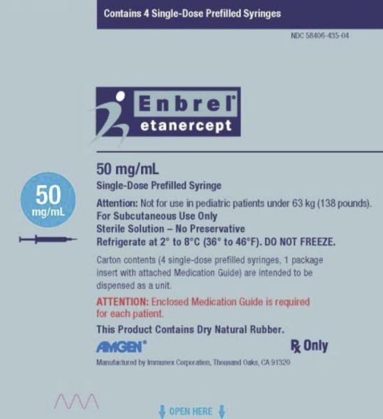 Enbrel (etanercept) 50 mg/mL single-dose prefilled syringe