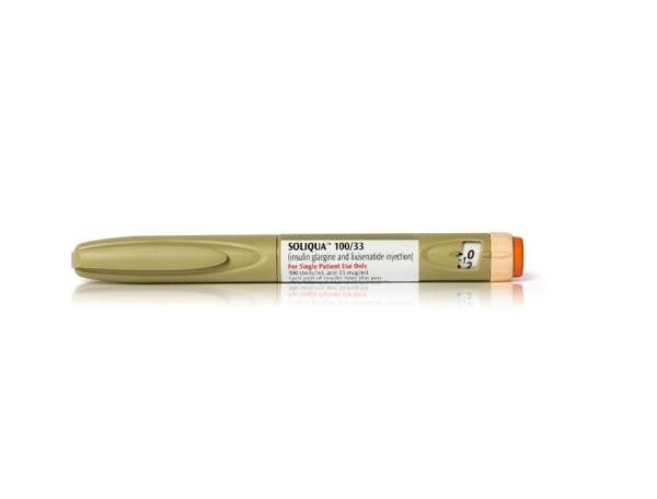 Soliqua 100 units/mL insulin glargine and 33 mcg/mL lixisenatide prefilled pen