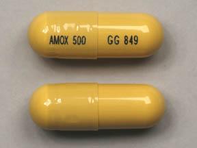 Pill AMOX 500 GG 849 Yellow Capsule/Oblong is Voquezna Triple Pak