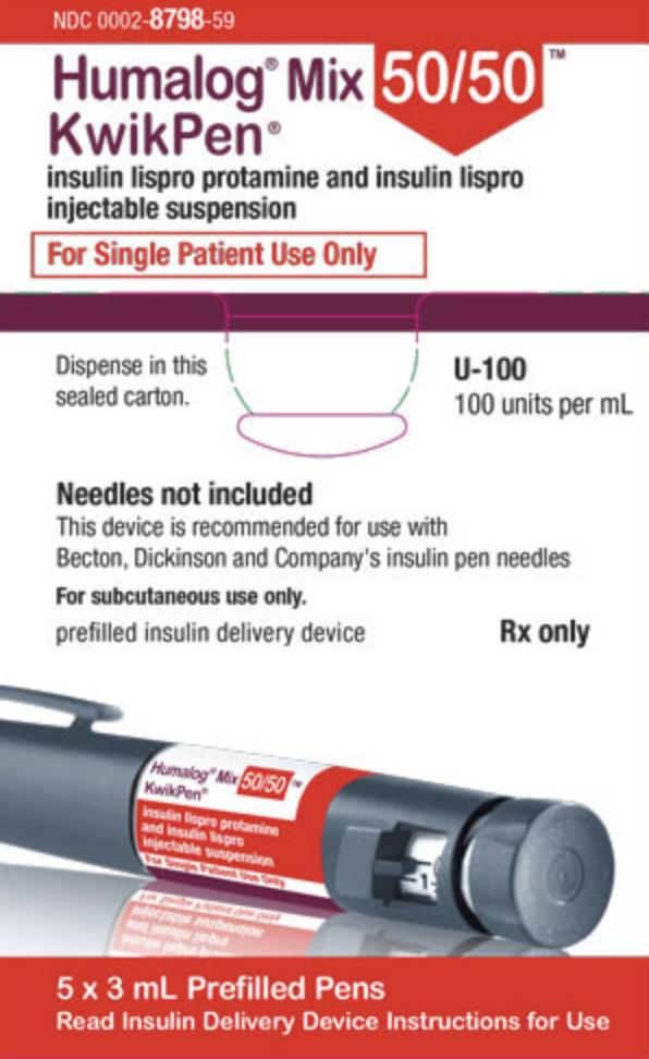 El medicamento en píldora es Humalog Mix 50/50 KwikPen U-100 (100 unidades por ml) KwikPen