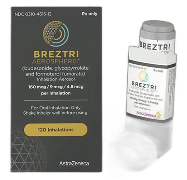 Breztri aerosphere budesonide 160 mcg, glycopyrrolate 9.0 mcg, and formoterol fumarate 4.8 mcg per inhalation medicine