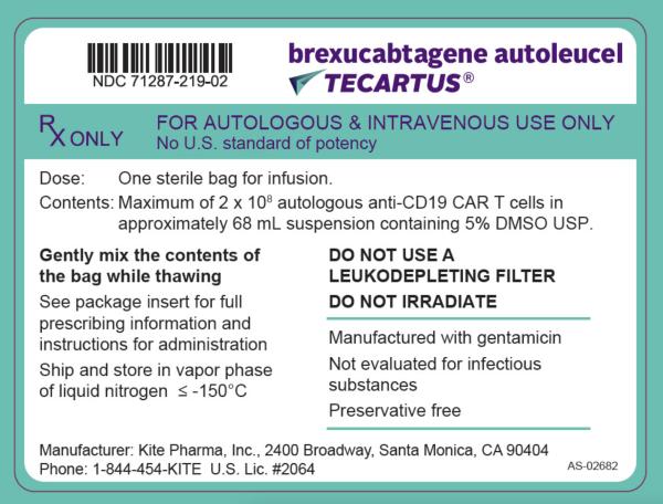 Tecartus genetically modified autologous T cells for infusion medicine