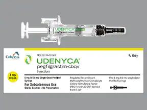 El medicamento en píldora es la jeringa precargada de Udenyca de 6 mg/0,6 ml.