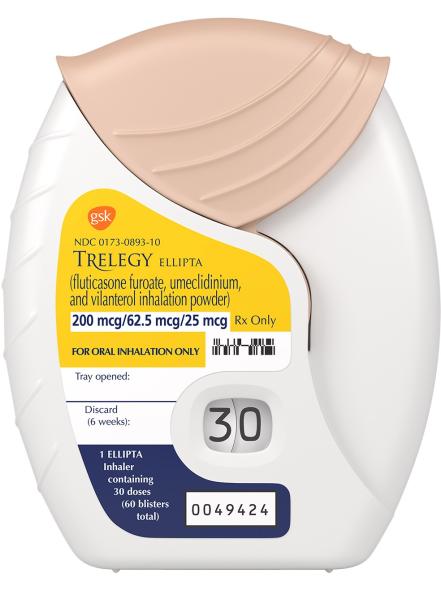 Trelegy ellipta fluticasone furoate 200 mcg / umeclidinium 62.5 mcg / vilanterol 25 mcg inhalation powder medicine