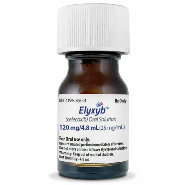 Pill medicine is Elyxyb 120 mg/4.8 mL (25 mg/mL) oral solution