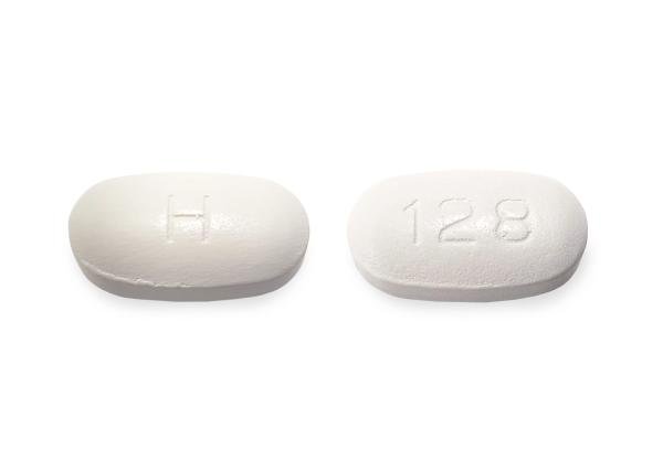 Pill H 128 White Capsule/Oblong is Efavirenz, Emtricitabine and Tenofovir Disoproxil Fumarate