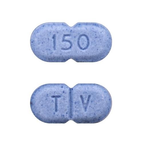 Pill T V 150 Blue Capsule/Oblong is Levothyroxine Sodium