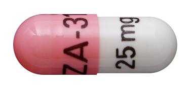 Pill ZA-31 25 mg Pink & White Capsule/Oblong is Zonisamide