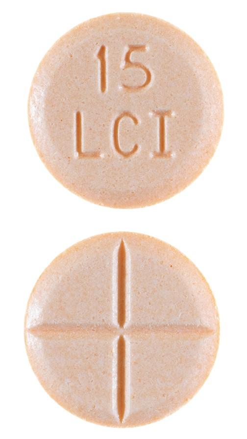Pill 15 LCI Peach Round is Amphetamine and Dextroamphetamine