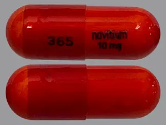 Pill 365 novitium 10 mg Red Capsule/Oblong is Phenoxybenzamine Hydrochloride