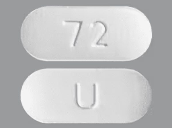 Pill U 72 White Capsule/Oblong is Quetiapine Fumarate Extended-Release