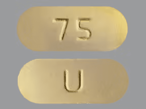 Pill U 75 Yellow Capsule/Oblong is Quetiapine Fumarate Extended-Release