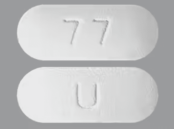 Pill U 77 White Capsule/Oblong is Quetiapine Fumarate Extended-Release
