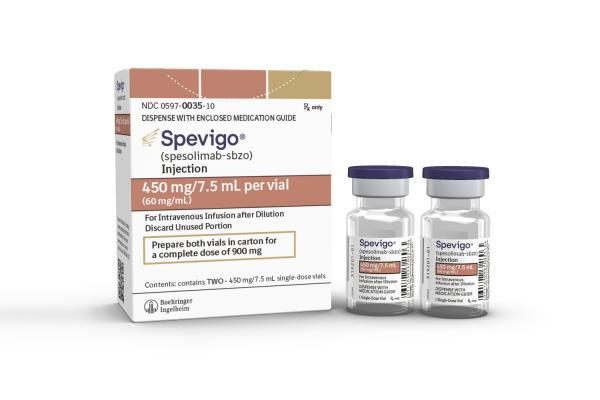 Pill medicine is Spevigo 450 mg/7.5 mL (60 mg/mL) single-dose vial