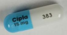 Pill Cipla 15 mg 383 Blue & White Capsule-shape is Lenalidomide