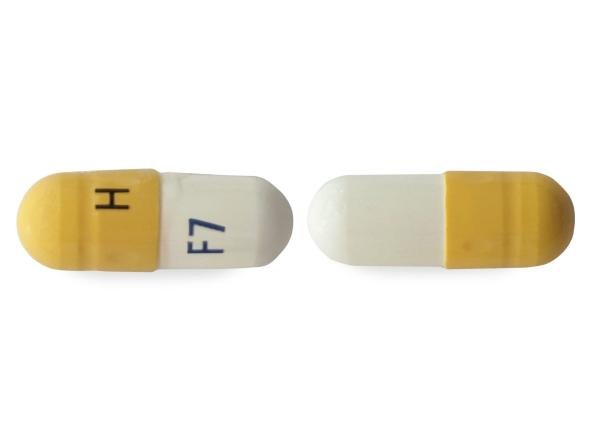 Pill H F7 Yellow & White Capsule/Oblong is Fingolimod Hydrochloride