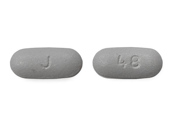 Pill J 48 Gray Capsule/Oblong is Memantine Hydrochloride