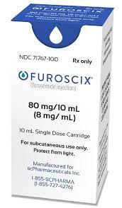 Pill medicine is Furoscix 80 mg/10 mL prefilled cartridge co-packaged with On-Body Infusor