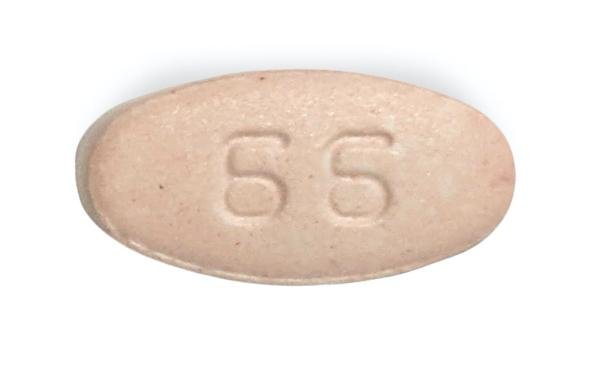 Pill 66 V Pink & White Capsule-shape is Zileuton Extended-Release