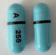 Pill A 255 Blue Capsule/Oblong is Mesalamine Extended-Release