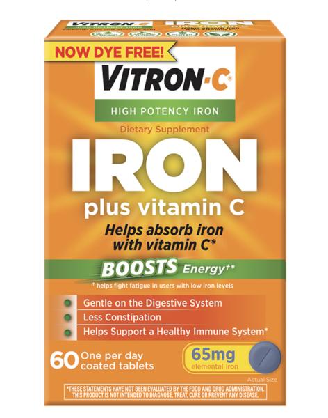 Vitron-C elemental iron (as carbonyl iron) 65 mg / vitamin C (as ascorbic acid) 125 mg (I I)