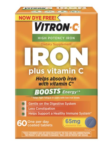 Vitron-C elemental iron (as carbonyl iron) 65 mg / vitamin C (as ascorbic acid) 125 mg I I