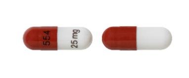 Pill 554 25mg Brown & White Capsule/Oblong is Pregabalin