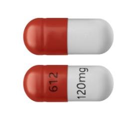Pill 612 120 mg Brown & White Capsule/Oblong is Dimethyl Fumarate Delayed-Release