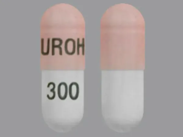 Pill UROH 300 Pink & White Capsule/Oblong is Ursodiol