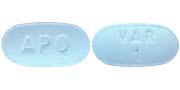 Pill APO VAR 1 Blue Capsule-shape is Varenicline Tartrate
