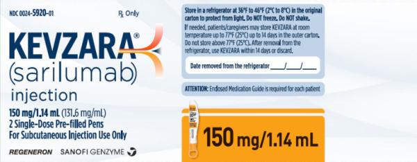 Kevzara (sarilumab) 150 mg / 1.14 mL pre-filled pen