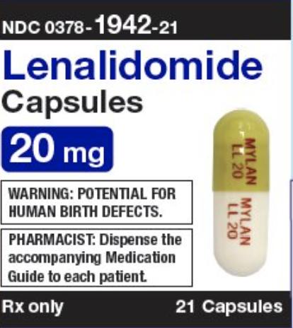 Pill MYLAN LL 20 MYLAN LL 20 Green & White Capsule/Oblong is Lenalidomide