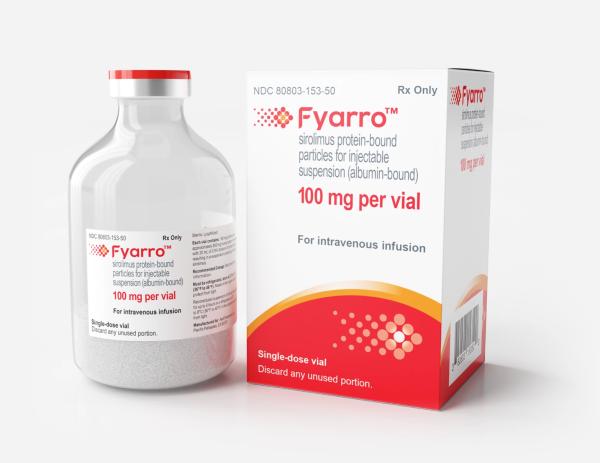 Pill medicine is Fyarro 100 mg lyophilized powder for injectable suspension