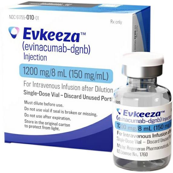 Evkeeza 1,200 mg/8 mL (150 mg/mL) injection