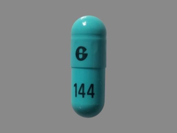 Pill G 144 Blue Capsule/Oblong is Clindamycin Hydrochloride