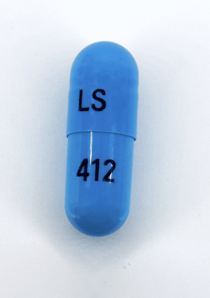 Pill LS 412 Blue Capsule/Oblong is Nitrofurantoin (Macrocrystals)