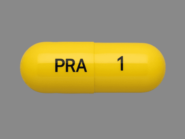 Pill PRA 1 Yellow Capsule/Oblong is Prazosin Hydrochloride