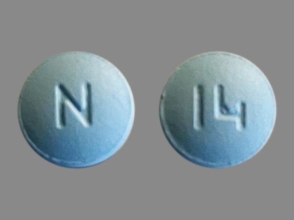 Pill N 14 Blue Round is Teriflunomide