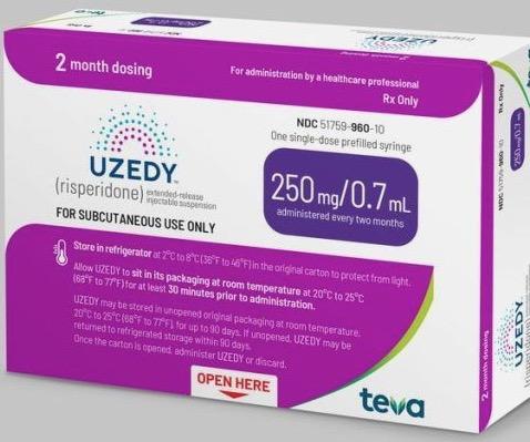 Uzedy 250 mg/0.7 mL single-dose prefilled syringe