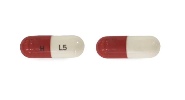 Pill H L5 Red & White Capsule/Oblong is Lenalidomide