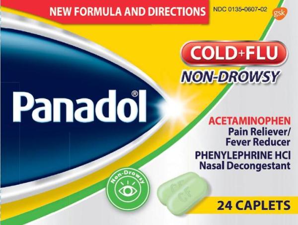 Pill PAN CF Green Capsule/Oblong is Panadol Cold + Flu Non-Drowsy